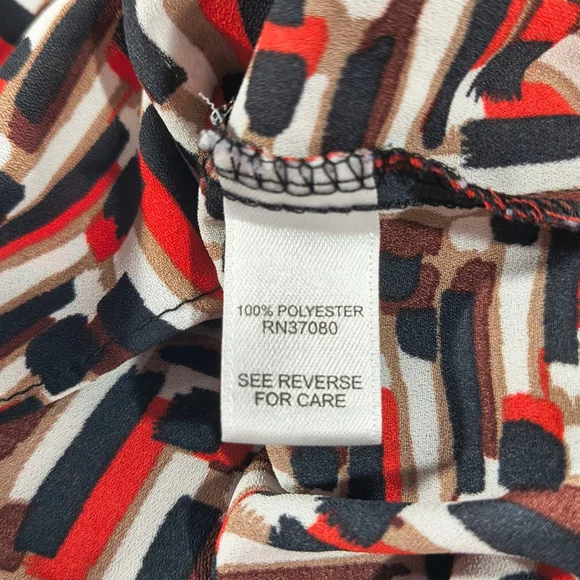 (22/24W) Women's Cato Red Brown White and Black Geometric Patterned Blouse - Picture 3 of 6